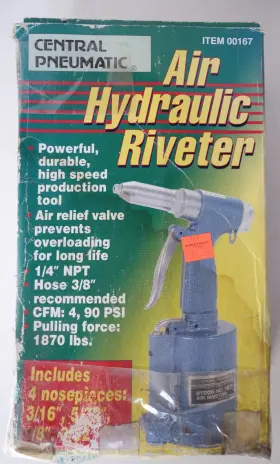 00167 Central Pneumatic Vtg Air Hydraulic Riveter Accessories Instructions Used